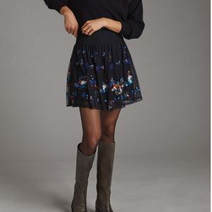 NWT Anthropologie Sequined Tulle Mini Skirt. Size XL. Black